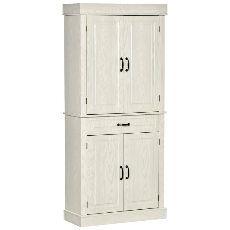 HOMCOM Kitchen Pantry Cupboard Wooden Storage Cabinet Organizer Shelf White 